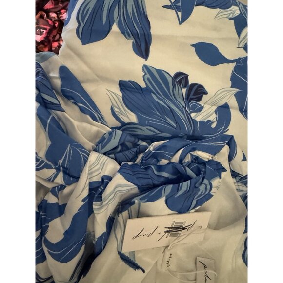 Petal & Pup Midi Dress 10 Blue White Floral Silky One Shoulder Washable NEW - Picture 11 of 16